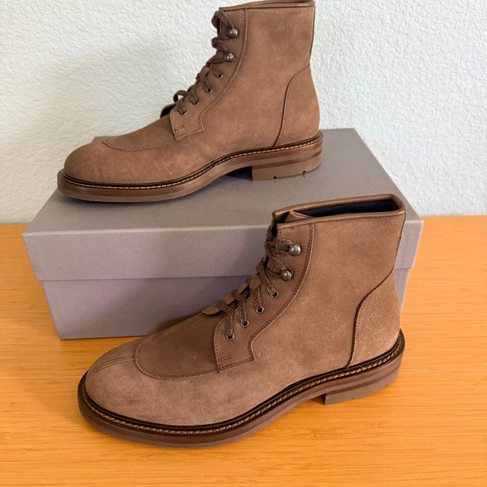 Aquatalia Raymond Suede Boots Mens 7 Mushroom Brown Weatherproof Lace Up Italy